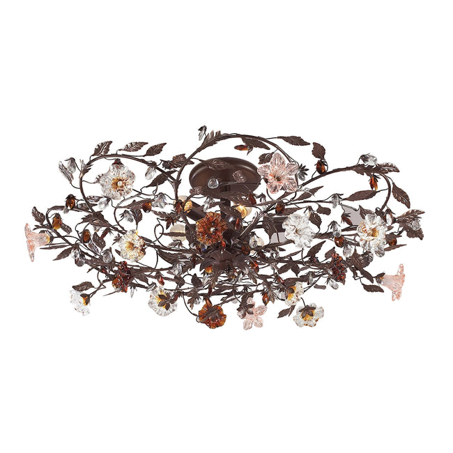 ELK Lighting 1880056 - Cristallo Fiore 38" Wide 6-Light Flush Mount in Deep Rust with Clear and Ambe