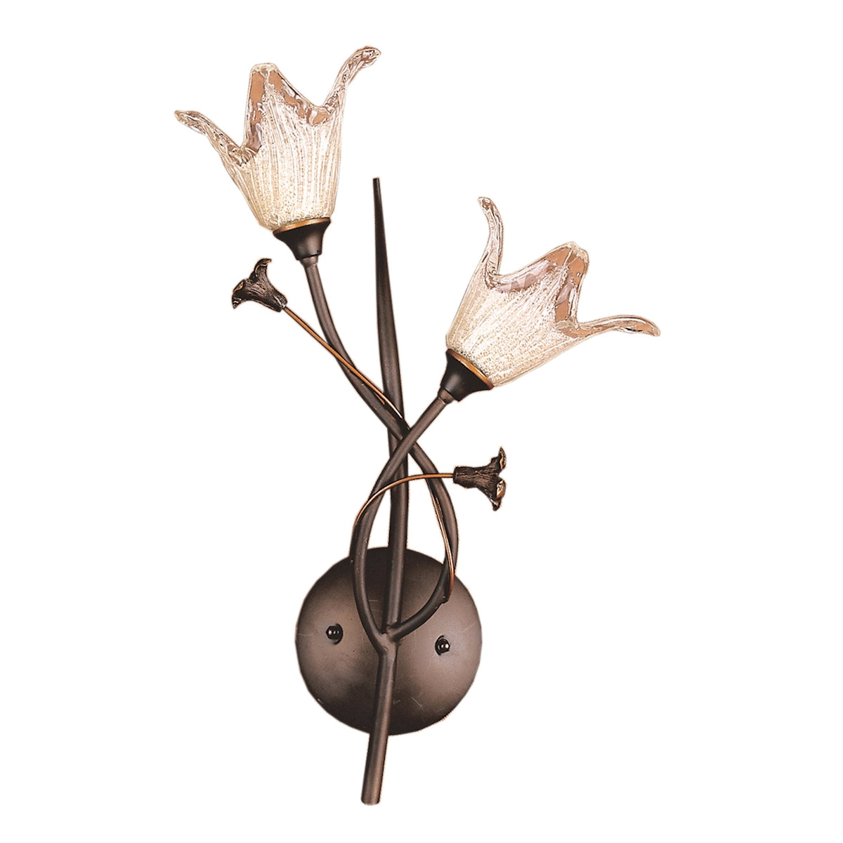 ELK Lighting 2210846 - Fioritura 10" Wide 2-Light Wall Lamp in Aged Bronze with Floral-shaped Glass