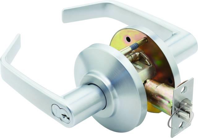 7K Series 2-3/4" Backset 7 Pin Entry 15 Lever and D Rose ANSI Strike Less Core Satin Chrome Finish