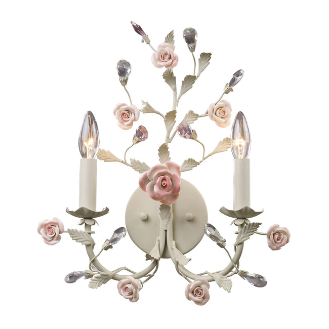 ELK Lighting 2260885 - Heritage 15" Wide 2-Light Wall Lamp in Cream with Porcelain Roses and Crystal