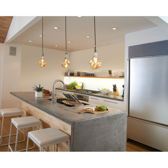 810126 - Cloth Cord Pendant with Socket and Glacier LED Light Bulb