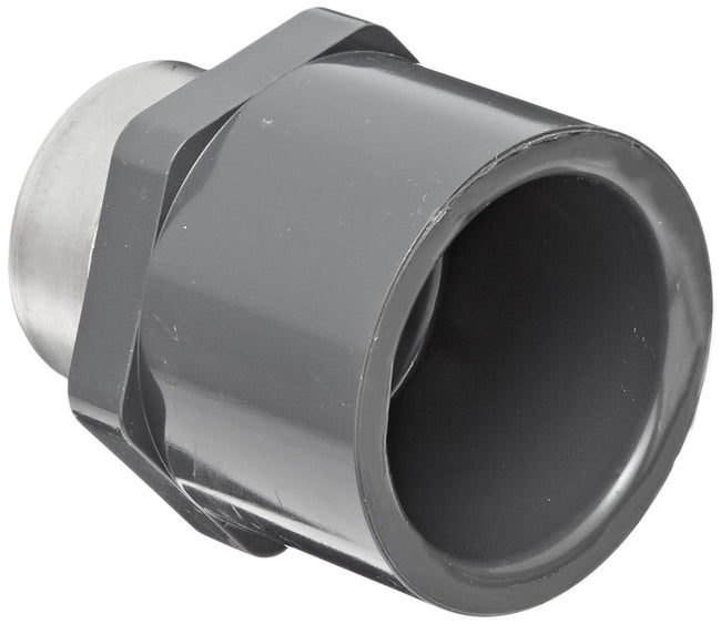 835-005SR - PVC Pipe Fitting, Adapter, Schedule 80, Gray, 1/2" Socket x Stainless Steel Reinf