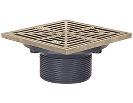 2 in. MIPT Floor Drain with 4-9/16 in. Square Nickel Bronze Ring and Strainer