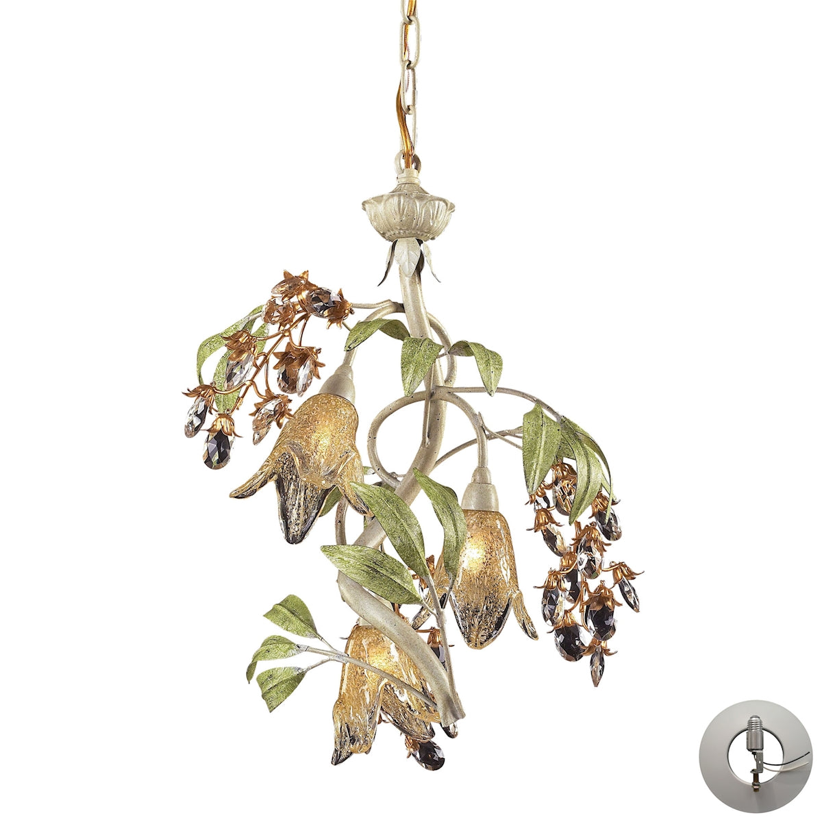 ELK Lighting 86051-LA - Huarco 16" Wide 3-Light Chandelier in Seashell and Sage Green with Floral-sh
