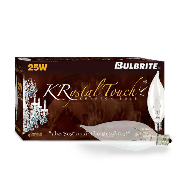 460325 - Krypton Torpedo Bent Tip CA10 Candelabra Light Bulb - 25 Watt - 20 Pack