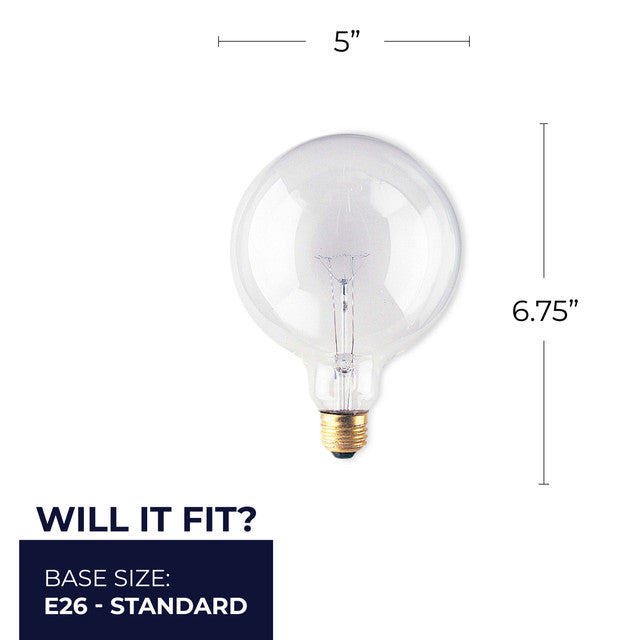 351060 - Globe G40 Clear Medium Base Light Bulb - 60 Watt - 12 Pack