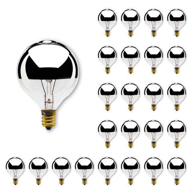 712314 - Globe G16.5 Half Mirror Candelabra Light Bulb - 40 Watt - 25 Pack