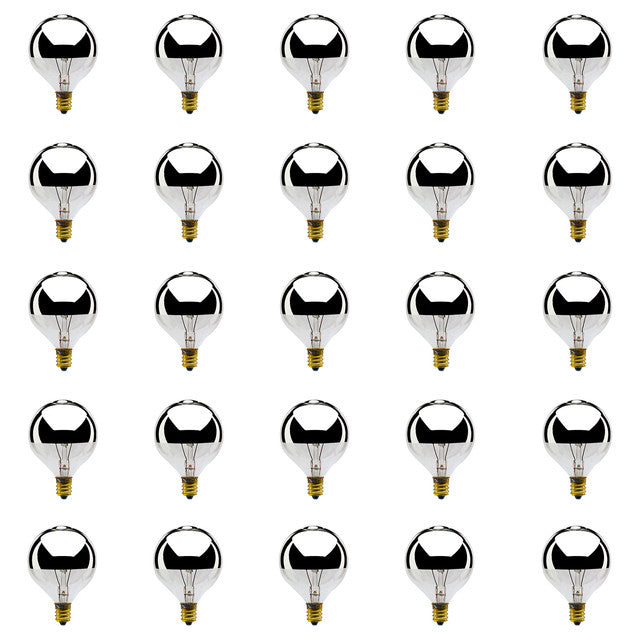 712312 - Globe G16.5 Half Mirror Candelabra Light Bulb - 25 Watt - 25 Pack