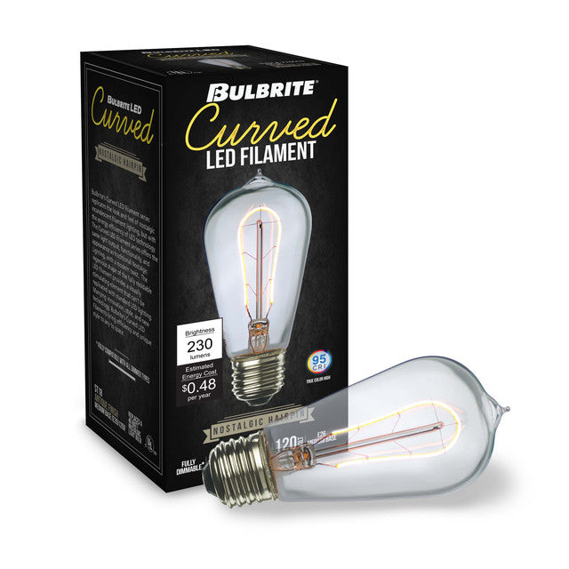 776513 - Filaments Curved ST18 LED Light Bulb - 4 Watt - 2200K - 2 Pack