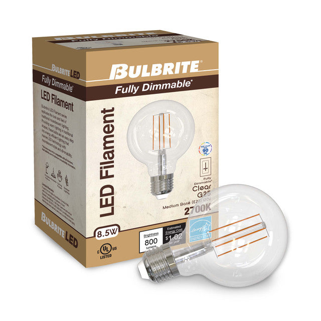 776775 - Filaments Dimmable G25 Clear LED Light Bulb - 8.5 Watt - 2700K - 4 Pack