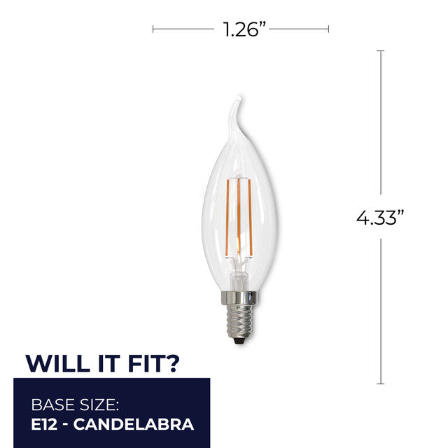 776859 - Filaments Dimmable Bent Tip CA10 LED Light Bulb - 4.5 Watt - 2700K - 4 Pack