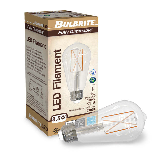 776767 - Filaments Dimmable ST18 LED Light Bulb - 8.5 Watt - 2700K - 2 Pack