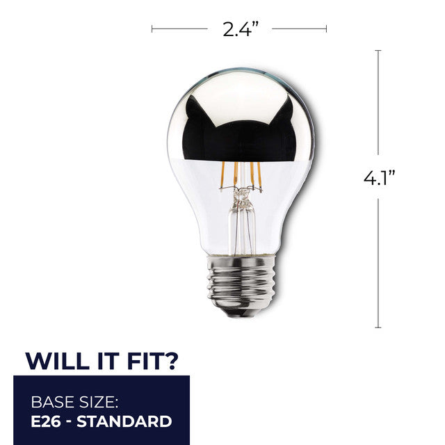 776671 - Filaments Half Mirror A19 LED Light Bulb - 4.5 Watt - 2700K - 2 Pack
