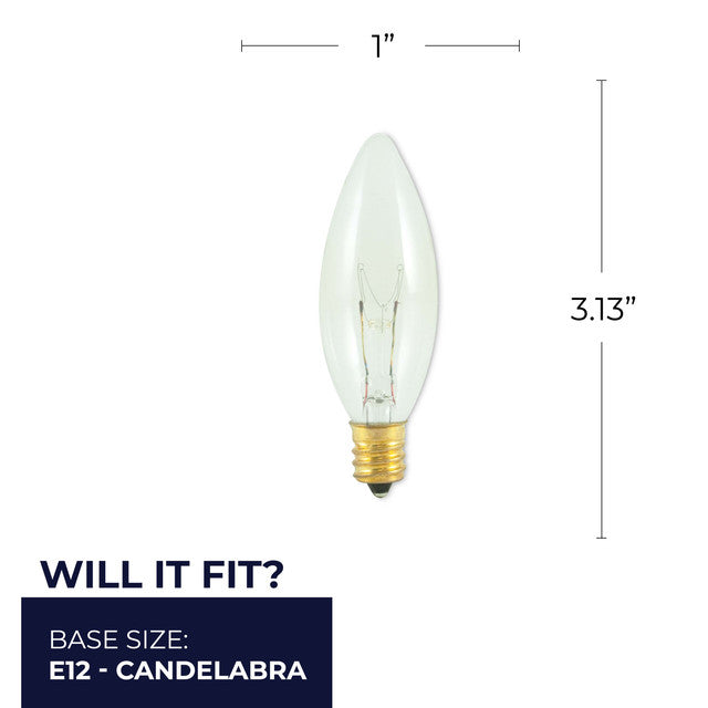 490115 - Torpedo B8 Candelabra Light Bulb - 15 Watt - 50 Pack