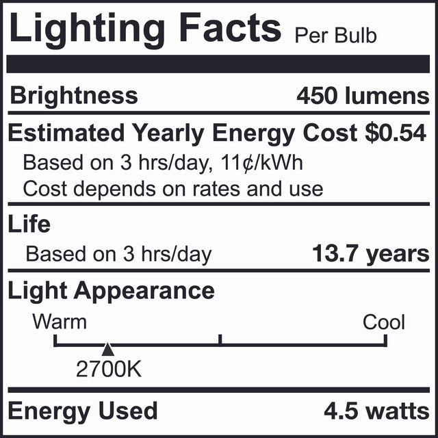 776723 - Filaments Dimmable T8 Candelabra LED Light Bulb - 4.5 Watt - 2700K - 4 Pack