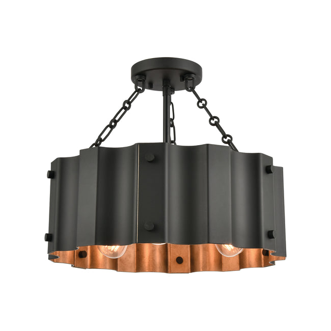 ELK Lighting 89076/3 - Clausten 17" Wide 3-Light Semi Flush in Black and Gold with Black Metal Shade