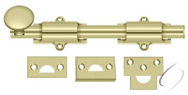 8SB3-UNL 8" Surface Bolt; Heavy Duty; Unlacquered Bright Brass Finish