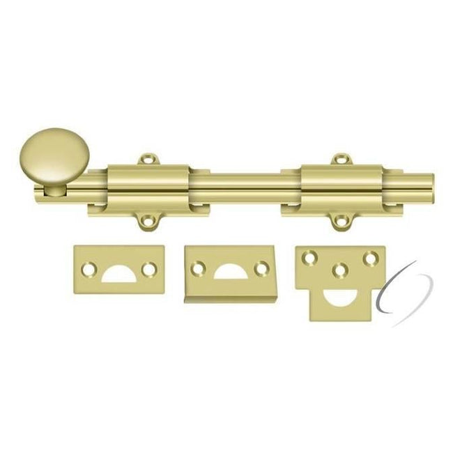 8SB3 8" Surface Bolt; Heavy Duty; Bright Brass Finish