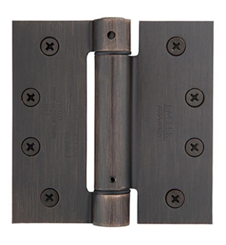 95014US7 Pair of 4" x 4" Square UL Steel Spring Hinges French Antique Brass Finish