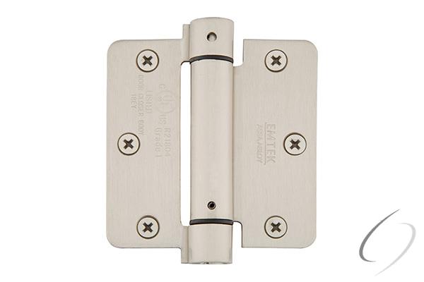 95023US15 Pair of 3-1/2" x 3-1/2" 1/4" Radius UL Steel Spring Hinges Satin Nickel Finish