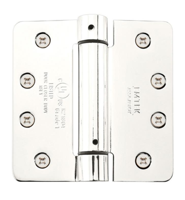 95034US4 Pair of 4" x 4" 5/8" Radius UL Steel Spring Hinges Satin Brass Finish