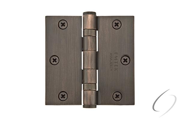 Emtek 96413US10B Pair of 3-1/2" x 3-1/2" Square Solid Brass Heavy Duty Ball Bearing Hinges Oil Rubbe