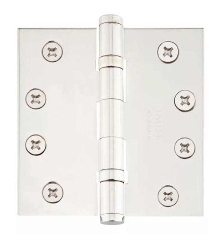 Emtek 96414US19 Pair of 4" x 4" Square Solid Brass Heavy Duty Ball Bearing Hinges Flat Black Finish