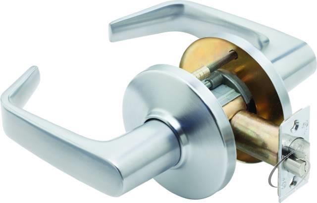 9K Series 2-3/4" Backset Privacy 15 Lever and D Rose with ANSI Strike Satin Chrom