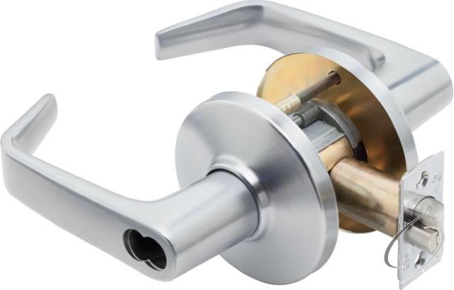9K Series 2-3/4" Backset 7 Pin Dormitory 15 Lever and D Rose with ANSI Strike Less Core Satin Chrome