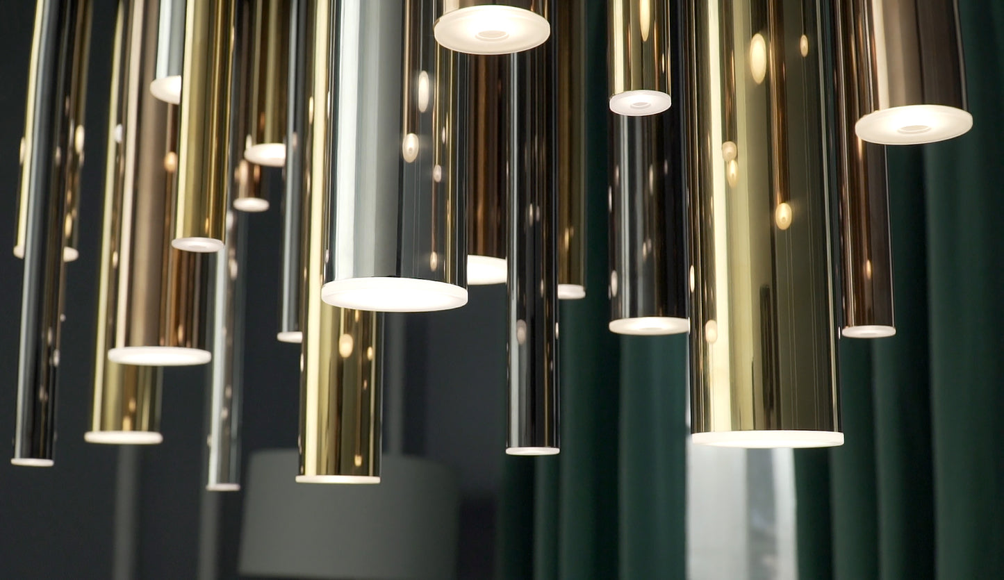 E10017-MPLT - 35 Light Flute 12" Chandelier - Multi-Plated