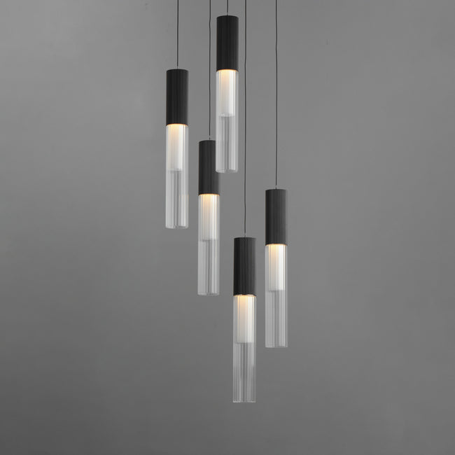 E11015-144BK - 5 Light Reeds 14" Chandelier - Black