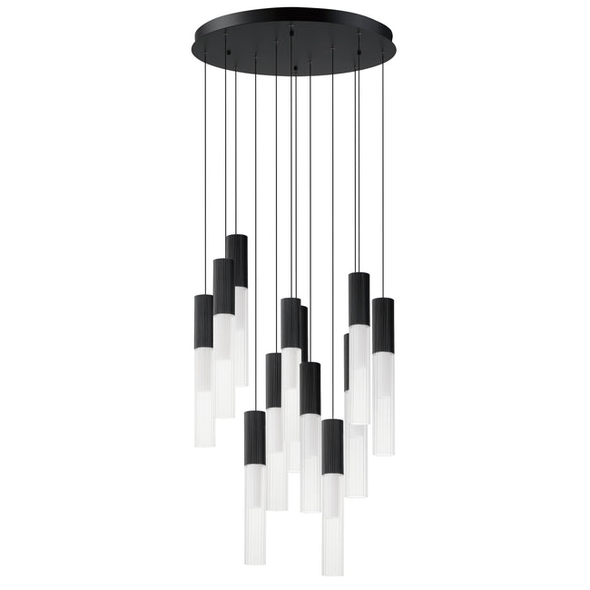 E11019-144BK - 12 Light Reeds 21" Chandelier - Black