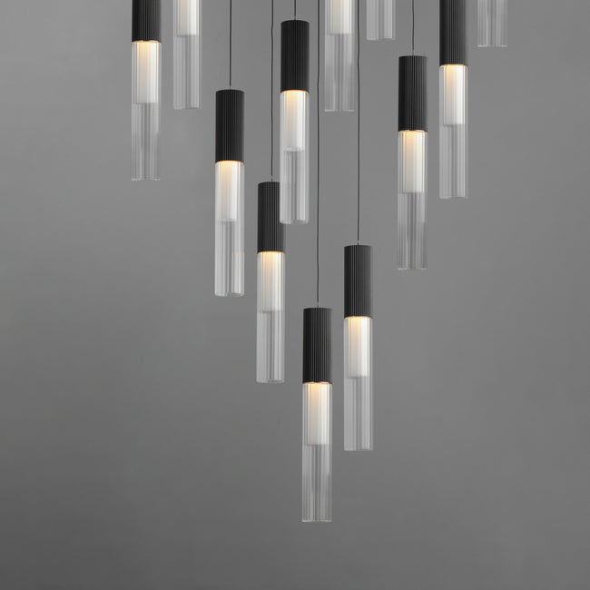 E11019-144BK - 12 Light Reeds 21" Chandelier - Black