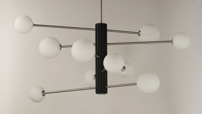 E24066-92BKSN - 11 Light Cog 45" Chandelier - Black / Satin Nickel