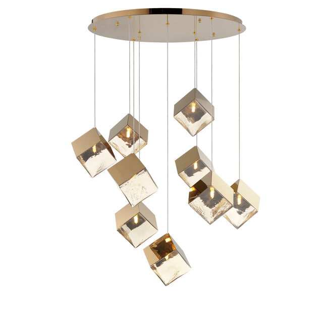 E24689-26FG - 9 Light Ice Cube 34" Chandelier - French Gold