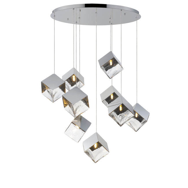 E24689-28PC - 9 Light Ice Cube 34" Chandelier - Polished Chrome