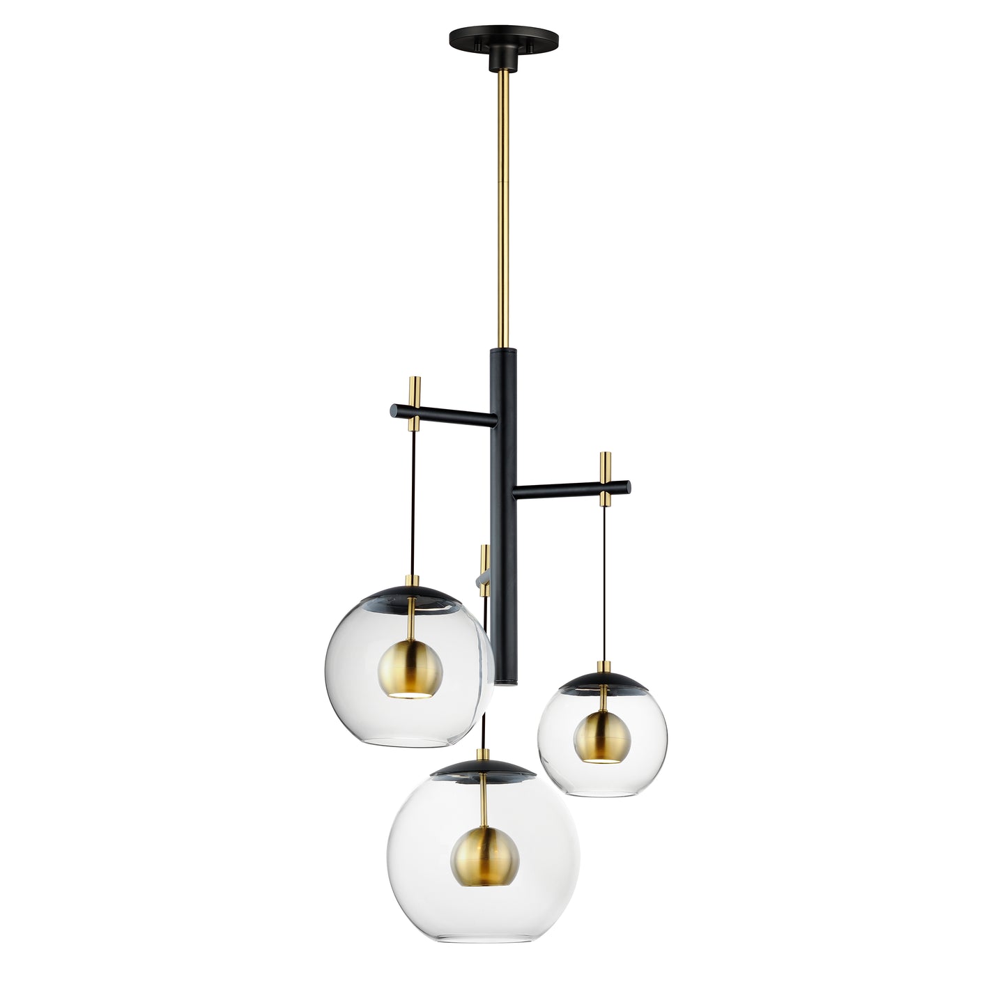 E25156-BKNAB - 3 Light Nucleus 26" Chandelier - Black / Natural Aged Brass