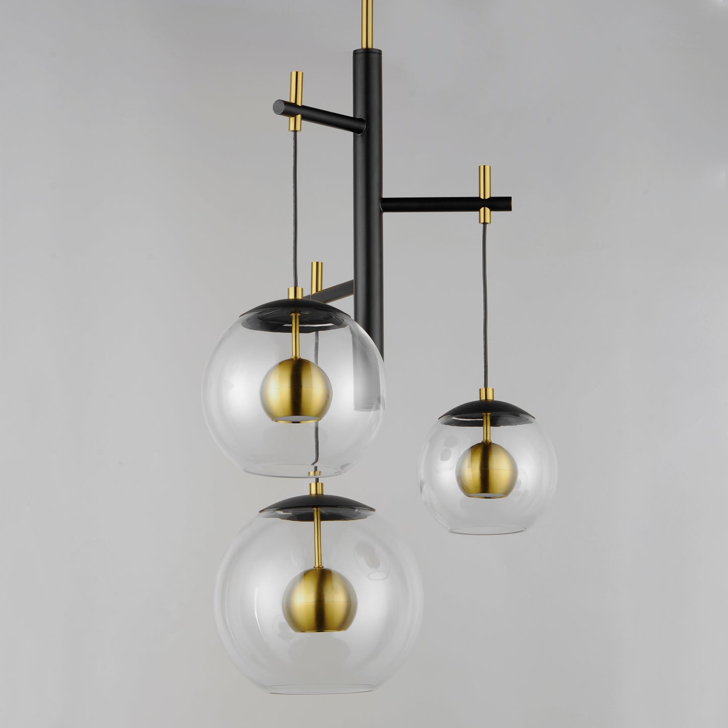 E25156-BKNAB - 3 Light Nucleus 26" Chandelier - Black / Natural Aged Brass