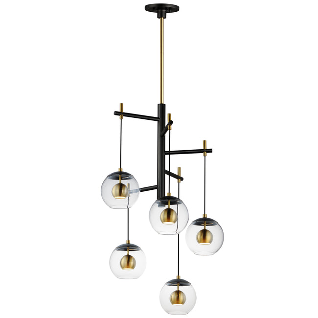 E25158-BKNAB - 5 Light Nucleus 28" Chandelier - Black / Natural Aged Brass