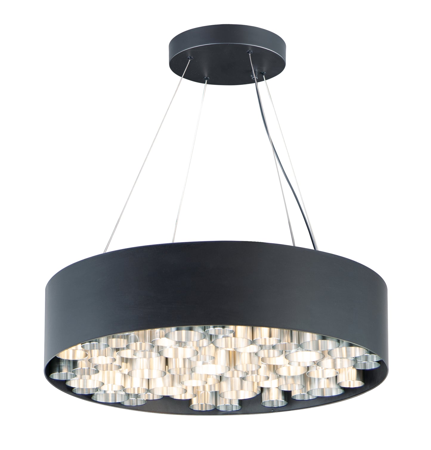 E32785-BKAL - 13 Light Pipes 24" Chandelier - Black / Brushed Aluminum