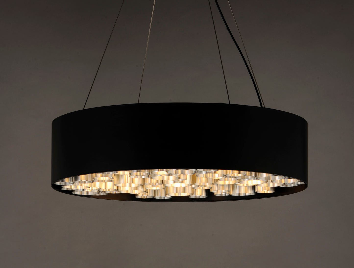 E32785-BKAL - 13 Light Pipes 24" Chandelier - Black / Brushed Aluminum