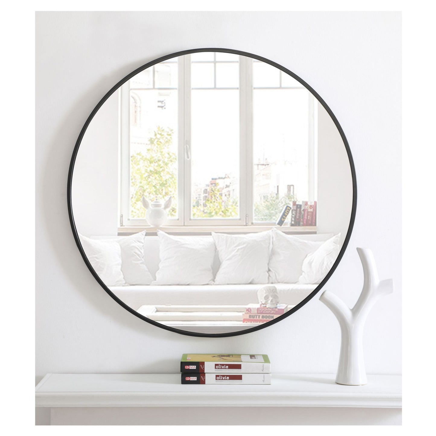MR4037BK Eternity 32" x 32" Metal Framed Round Mirror in Black