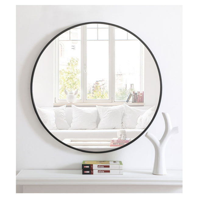 MR4037BK Eternity 32" x 32" Metal Framed Round Mirror in Black