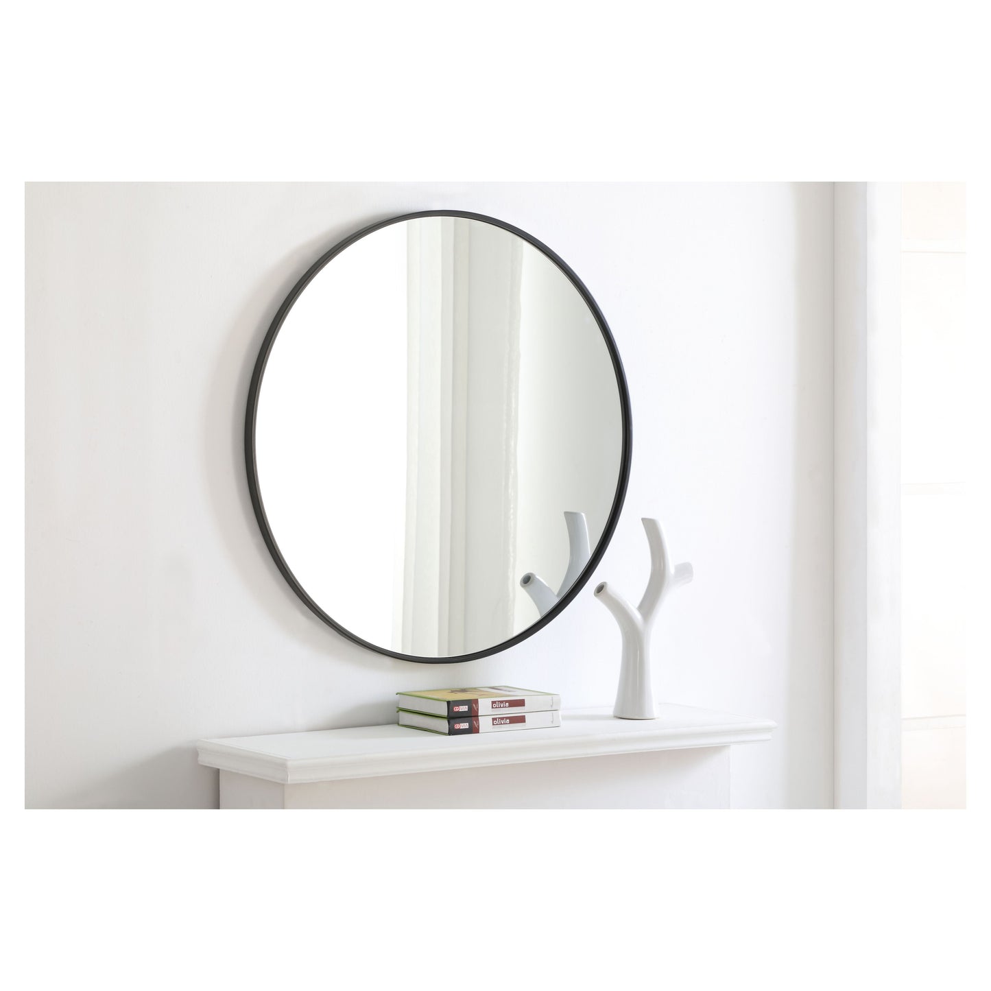 MR4037BK Eternity 32" x 32" Metal Framed Round Mirror in Black