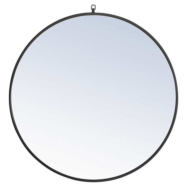 MR4061BK Rowan 36" x 36" Metal Framed Round Mirror with Decorative Hook in Black