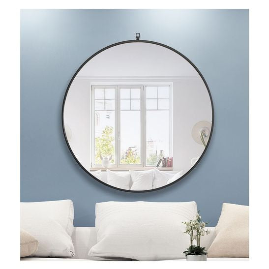 MR4061BK Rowan 36" x 36" Metal Framed Round Mirror with Decorative Hook in Black