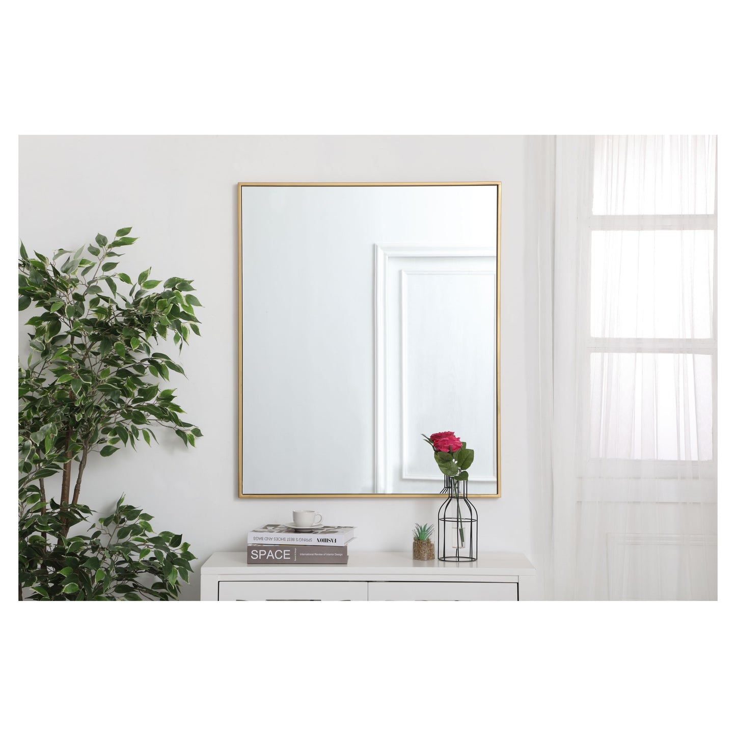 MR43036BR Monet 30" x 36" Metal Framed Rectangular Mirror in Brass