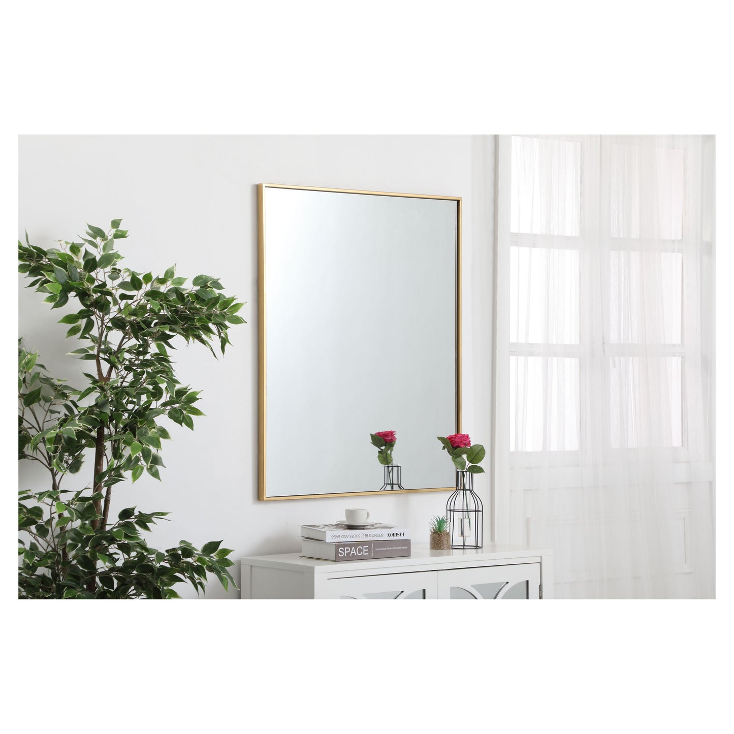 MR43036BR Monet 30" x 36" Metal Framed Rectangular Mirror in Brass