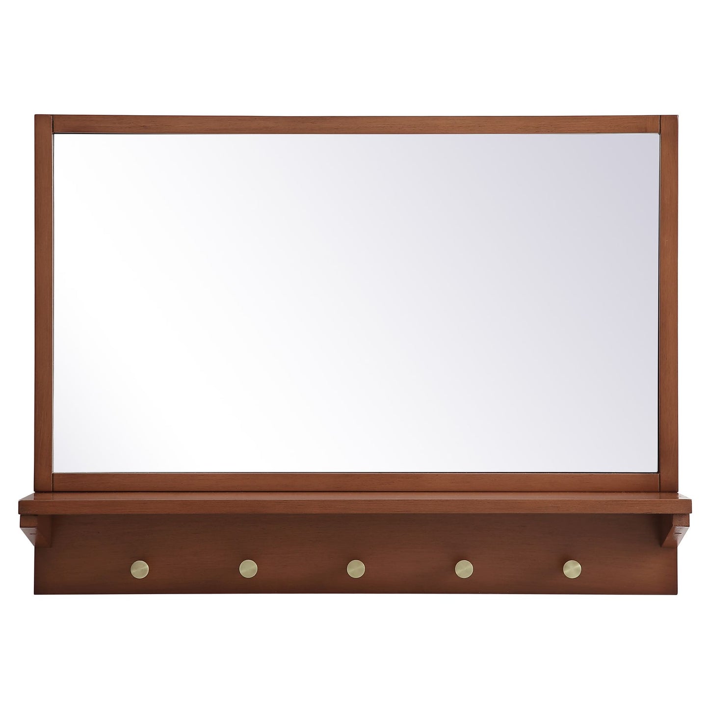 MR502821PE Elle 28" x 21" Entryway Mirror with Brass Hooks in Pecan