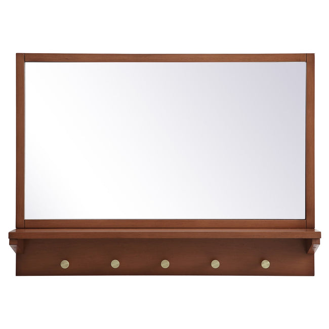 MR502821PE Elle 28" x 21" Entryway Mirror with Brass Hooks in Pecan